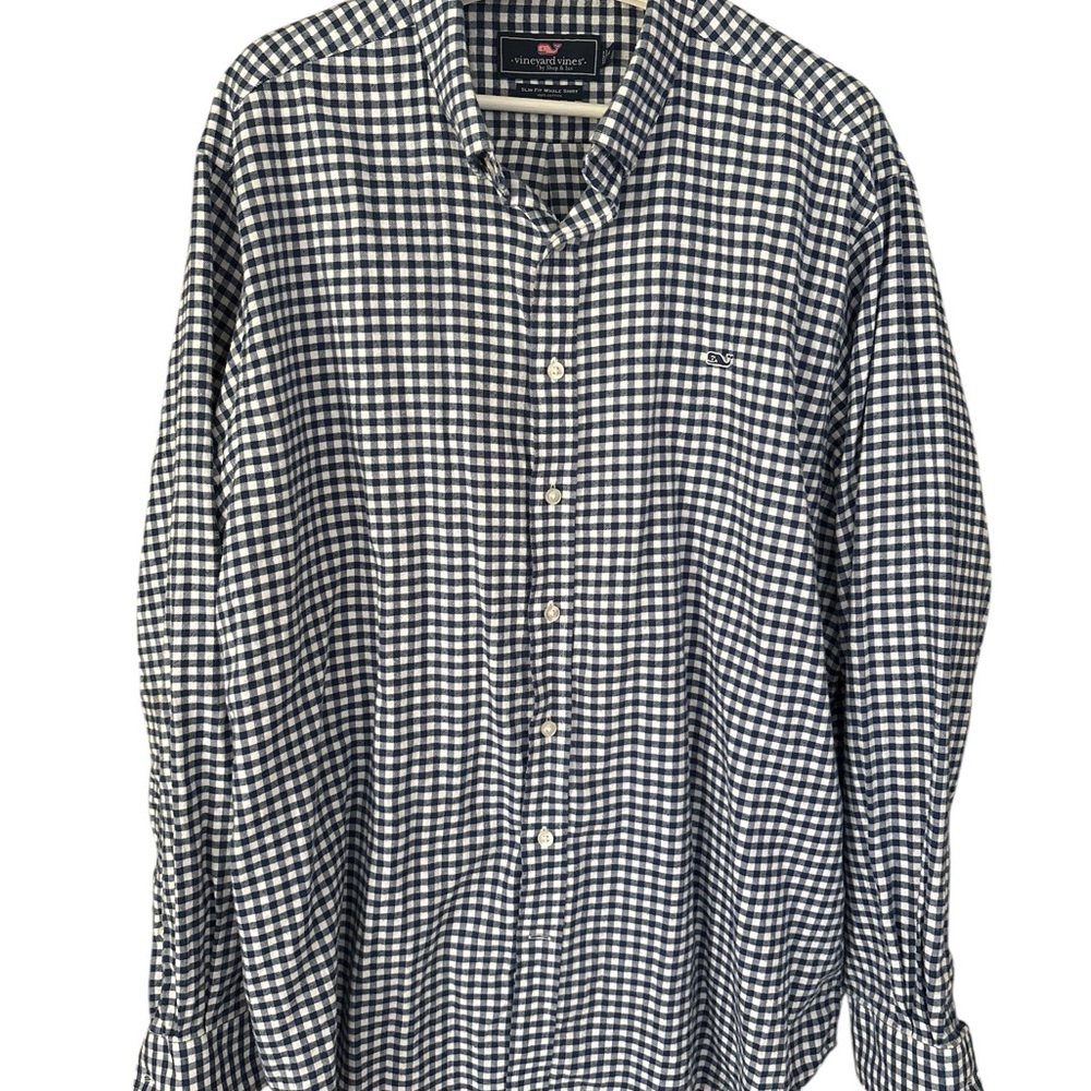 Vineyard Vines Men's Navy and White Check Shirt